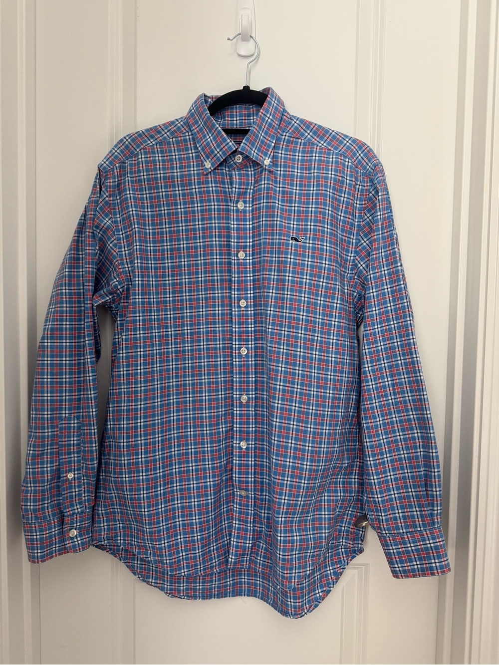 Vineyard Vines Shirt Whale Mens S Plaid Flannel Long Sleeve Button Front Blue